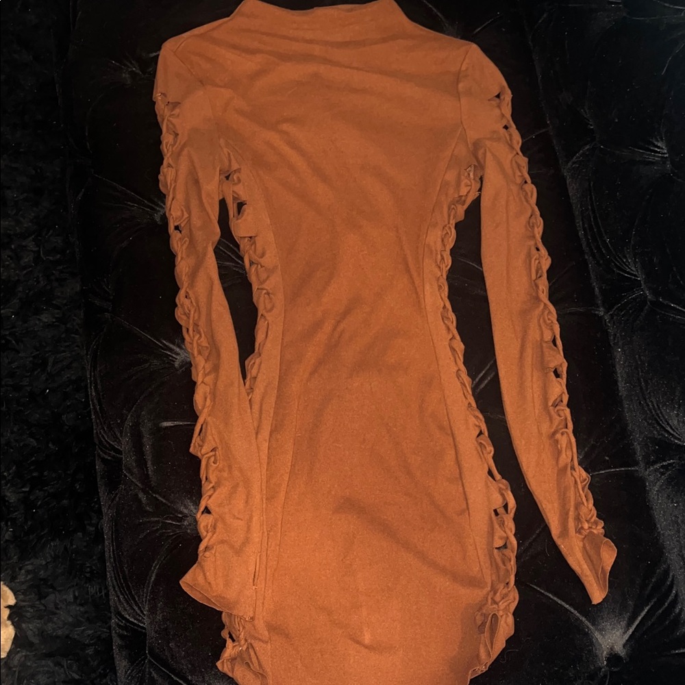 Elegant Long Sleeve Dress in Warm Brown